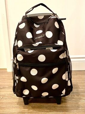 Rockland Black & White Polka Dot Rolling Backpack